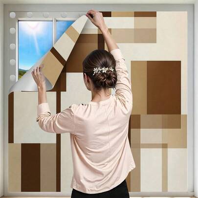 1pc Patchwork Pattern Blackout Curtain, Polyester Fiber Rectangle 99% Blackout UV Protection Heat Insulation Digital Printing Curtain, Suitable For Bedroom, Living Room, Kitchen, Easy Installation, Modern Minimalist Style