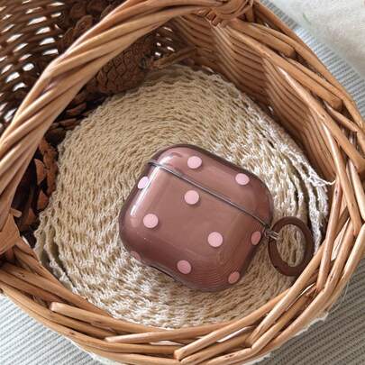 Ốp tai nghe tối giản, bán trong suốt, đế màu nâu, chấm bi hồng, có vòng treo, phù hợp với Pro 3, New Pro 2, Apple 4 Minimalist 3 dễ thương, ốp tai nghe cá nhân hóa 1/2 dành cho nữ.