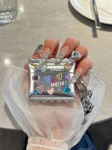 Heart-Shaped DIY Sticker Candy Protective Case Compatible With Airpods 3, 2, Pro, Soft Silicone Cute Girly Case - 銀色 - 查看 2