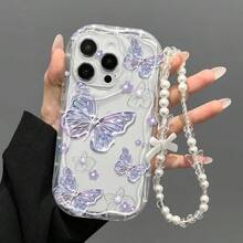 极简浅紫色蝴蝶图案透明波浪边框独特设计手机壳，带挂绳，兼容 17/17Pro/17ProMax/16/15/11/12/13/14 Pro Max/Xs/Xr/11 Pro/11 Pro Max/12 Pro/12 Pro Max/13 Pro/13 Pro Max/7 Plus/14 Pro/14 Pro Max/14 Plus/8 Plus/SE2、Galaxy S21 5G/S21 FE 5G/S21 Ultra 5G/S22/S22 Ultra/S22+/S23 Ultra/S23/S23+/S24/S24+/S24 Ultra/S24FE/S25/S25+/S25 Ultra、X、Note、荣耀等。 - 無色 - 查看 5