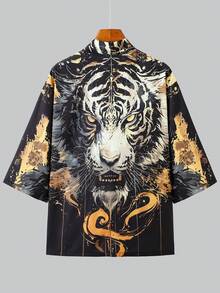 Áo choàng hổ đen kiểu Trung Quốc, áo khoác kimono mùa hè dáng rộng nhẹ dành cho nam. - màu đen - Xem 4