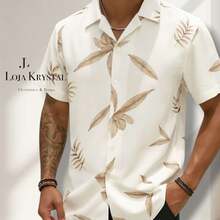 JL Men's Hawaiian Floral Beach Shirt, Short Sleeve, Button-Down, Spring And Summer - 花卉 33 - 查看 2