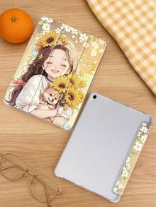 1 件装向日葵女孩与小狗彩绘平板电脑保护套，兼容 iPad Mini 4/Mini 5/Mini 6/Mini 7/Air/Air 2/9.7/10.2/10.5/Air 4/Air 5/10.9/Pro 11 英寸/第十代/Air 11 英寸 (M2)-2024/Pro 11 英寸 (M4)-2024/Air 11 英寸 (M3) 2025/(A16) 11 英寸第十一代 2025，Galaxy Tab A8 10.5 英寸 2022，包含笔槽、三折支架、TPU 软边保护、磁吸式睡眠/唤醒功能，可爱/个性化/创意/趣味/优雅/插画设计 - 彩色 - 查看 4