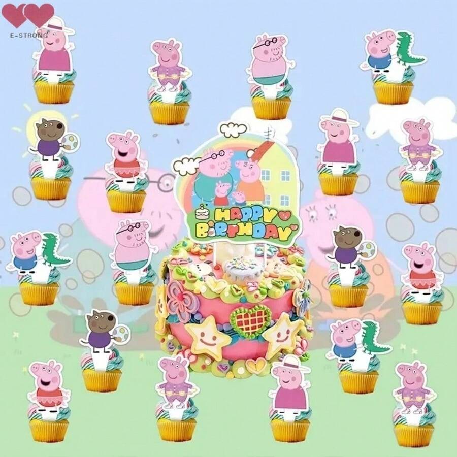 E-STRONG 25pcs Cartoon George Cupcake Toppers, Birthday Party Cake Decorations, Dessert Decor & Birthday Gift - Alright - View 1