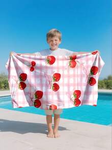 1pc Cherry Pink & White Plaid Children's Beach Towel, Super Soft Microfiber Extra Large Beach Blanket, Super Absorbent Bath Towel, Suitable For Travel, Swimming Pool, Diving, Surfing, Yoga, Camping, Available In Multiple Sizes, Beach Accessories - Multicolor - View 8