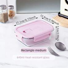 Nueva llegada de moda Caja de almuerzo de vidrio borosilicato reforzado para comer el almuerzo, organizador de refrigerador, caja de almacenamiento de refrigerador, contenedor de almacenamiento de cocina apilable, caja bento a prueba de fugas, apto para microondas y congelador para almacenamiento de cocina&organización de refrigerador - Multicolor - Ver 7