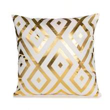 1pc Plush Foil Print Throw Pillow Cover, For Living Room, Sofa, Bedroom - Hot Stamping Diamond - View 7