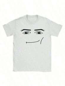 Printed T-Shirt Cotton Plus Size Men's Clothing, Anime Robot Robloxs Face T-Shirts Women Fun Tees Crew Neck Short Sleeve T Shirts Women Clothing Harajuku T Shirts Tee Summer Tops ,Y2K,Oversized Shirt Men S-5XL,Summer Tops100Cotton - White - View 1