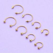 Anel de Nariz em Aço Cirúrgico 16G, Anel de Septo , Brinco, Anel de Sobrancelha, Anel de Lábio, Anel de Daith, Argola de Cartilagem, Jóia de Piercing Unissex, Acessórios de Piercing de Rosto Sorridente de 6-12mm - Ouro amarelo - Visão 2