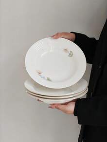 1件套银杏叶陶瓷餐盘，法式浮雕陶瓷餐盘，高端牛排盘，意面盘，8.6英寸西式餐盘，奢华下午茶及甜点盘，奶油白色 - 彩色 - 查看 11