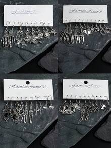 10/20 Đôi bông tai mặt dây chuyền hình đầu lâu xương khô phong cách Gothic bạc, thiết kế độc đáo dành cho nữ, chất liệu hợp kim cao cấp, bền bỉ, đa năng, quà tặng trang sức độc đáo, phụ kiện đeo hàng ngày. - Hoa tai phong cách Punk - Xem 2