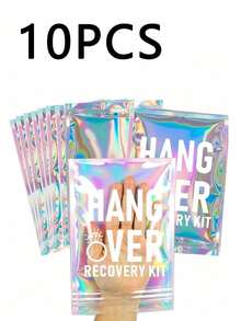 1-10pcs Hangover Recovery Kit Self-Care Gift Set, Pre-Printed Holographic Resealable Bags, Elegant Mini Gift Bags, Multiple Colors Available, Suitable For Wedding Favors, Party Favors, Small Gifts, Birthday, Gender Reveal, Halloween Candy, Birthday Hangover Kit, Back To School, Valentine's Day, Size 7"X5" - Multicolor - View 7