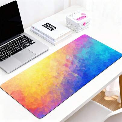 渐变色橡胶鼠标垫，几何色块视觉效果，精准锁边，高清不褪色印刷，加厚缓冲橡胶底座，大尺寸桌面垫，适用于游戏、办公和家庭桌面装饰及保护，是理想的艺术礼品。