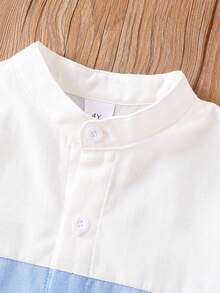 3件套男童夏季新款短袖立领撞色休闲衬衫，男童轻薄透气纯色拼接设计上衣 - 彩色 - 查看 6