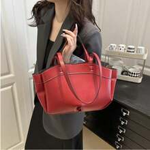 1pc Women's Canvas Bag, Large Capacity Shoulder Bag With Inner Pockets And Adjustable Strap, Practical Handbag For Daily Use, Shopping And Travel - Đỏ - Xem 3