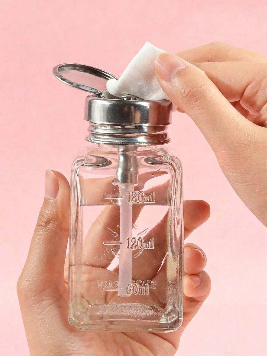 180ML Glass Pump Bottle, Refillable Liquid Solvent, Anti-Static Nail Polish Remover, Gel Cleanser, Flip Cap Design, Anti-Corrosion, Anti-Static - 清除 - 查看 1