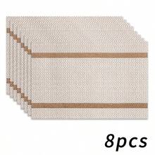 1/2/4/6/8/300pcs Luxury Placemat Set, Featuring Minimalist High-End Brown Plaid Design, Available In Multiple Patterns. Made Of 100% Polyester Fabric Using Digital Printing Technology, Machine Washable, Heat-Resistant, Waterproof And Easy To Clean, Suitable For Party Decoration, Coffee Tables, Dining Tables And Indoor Decor Accessories, Restaurants And Company Gatherings. - Multicolor - View 17