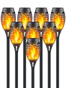 Solar Lantern Outdoor Flame Light LED Taller And Larger Flickering Flame Solar Flashlight IP65 Waterproof Outdoor Lighting Solar Aisle Light Christmas Decoration Garden Yard, 8/2 Pack - 均碼 - 查看 1