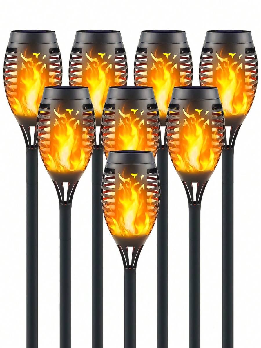 Solar Lantern Outdoor Flame Light LED Taller And Larger Flickering Flame Solar Flashlight IP65 Waterproof Outdoor Lighting Solar Aisle Light Christmas Decoration Garden Yard, 8/2 Pack - 均碼 - 查看 1