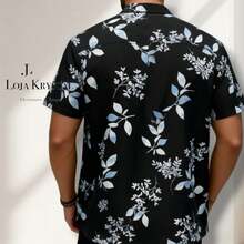 JL Men's Hawaiian Floral Beach Shirt, Short Sleeve, Button-Down, Spring And Summer - Floral 34-Preto - 查看 2