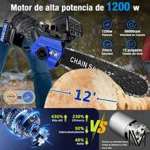 Motosierra Eléctrica Inalámbrica Portátil Moto Sierra 12 Pulgadas Mano Portátil Con 5 Cadenas Y 2 Batería Y 1 Cargador Y Guantes Ajuste Automático Por Perilla, Herramienta De Jardinería - A - Ver 4