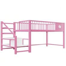 Low Loft Bed For Children (90 X 200 Cm), With Storage Ladder, Sturdy Metal Frame, Suitable For Children And Teenagers, Pink - 粉色 - 查看 9
