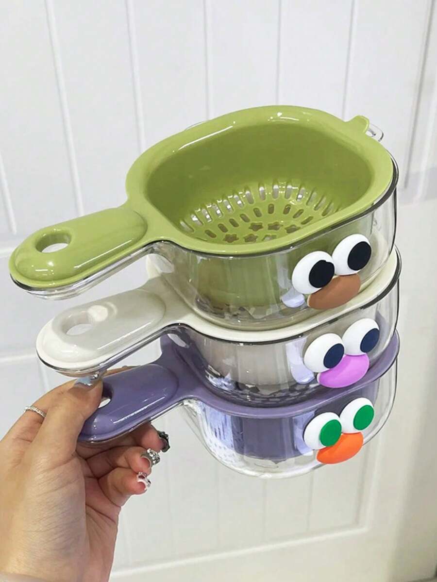 Dual-Layer Fruit Vegetable Washing Basket, Thickened Multi-Function Wall-Mounted Fruit Plate, Kitchen Household Thick Double-Layer Portable Perforated Drain Basket, Rice Washing Bowl - Multicolor - View 1