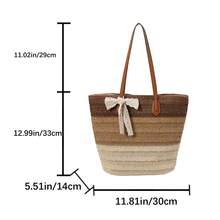 BAILEE Una borsa a tracolla estiva alla moda e casual, con tema vacanziero, progettata con un fiocco decorativo a tre colori in contrasto. Realizzata in materiale PU, con capacità sufficiente per contenere creme solari, abbigliamento, laptop/tablet, cappelli da sole e altri articoli. Può essere portata a mano o a spalla, molto adatta per uscite quotidiane, shopping rilassante, vacanze al mare e un regalo ideale per famiglia, amici o i propri cari. - Multicolore - Visualizzare 13