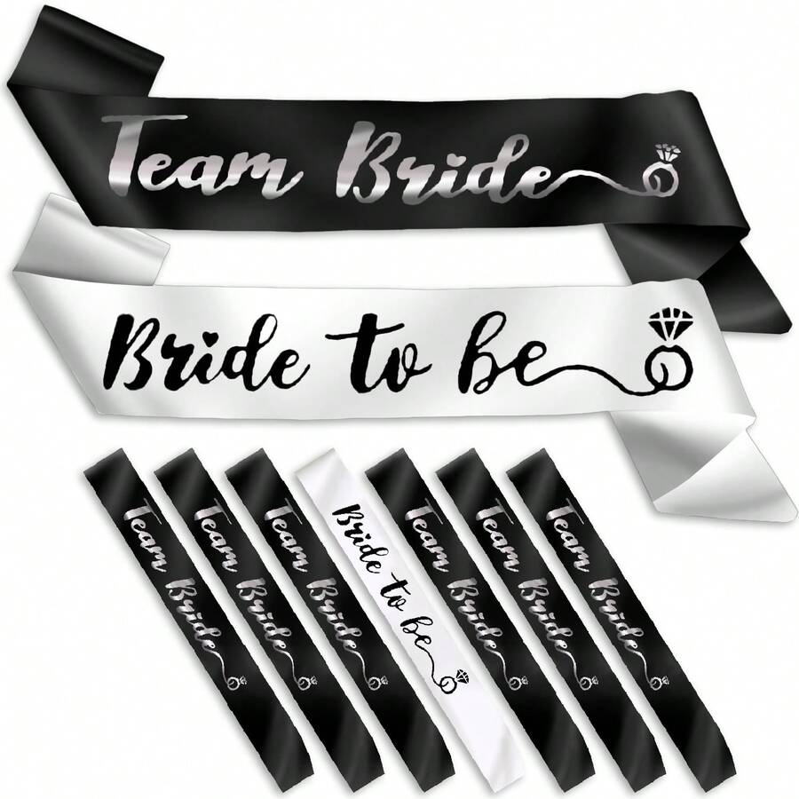 Silver Foil Bachelor/Bachelorette Party Sash Set | Bridesmaid/Bride Wedding Party Sash Set | Black Bridal Team Sashes. Suitable For Bachelor/Bachelorette Parties, Bridal Wedding Party Decorations, Gifts, Baby Shower Supplies. - Multicolor - View 1