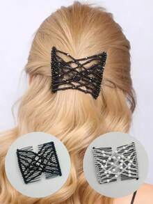 2 pezzi/set Pettine magico elastico per acconciature, fermagli per capelli versatili con perle finte e decorazione a fiocco, extension per chignon, accessori per capelli, fermagli, fermagli per capelli, moda autunnale, outfit autunnali e invernali per donna, fiocchi, accessori carini, articoli da matrimonio, accessori per capelli, accessori per la testa - Bianco e nero - Visualizzare 5