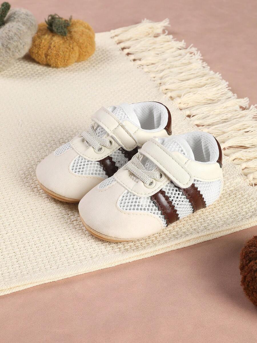 1 Pair Infant Boys' Fabric & Mesh Design Casual Sneakers, Suitable For Spring & Autumn - Coffee Brown - View 1