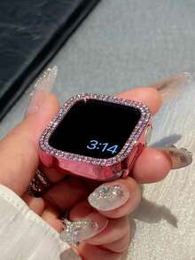 1pc Dual-Layer Sparkling Crystal Protective Case, Compatible With Apple Watch 40/41/42/44/45/46/49mm Series, Including Ultra/SE/11/10/9/8/7/6/5/4, Smart Watch Accessory, Pink - Hollow Pink - View 4