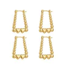Gold Heart Bead Earrings, Geometric Ball And Heart U-Shape Design, Fashionable And Elegant For Women's Daily Wear - Gold - View 14