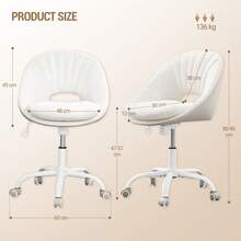 HEXCELEN Hairdressing Chair, Swivel Chair, Office Chair Made Of Breathable Sherpa Fabric And Polyurethane, Suitable For Bedroom, Office And Living Room, Beige-White - 白色 - 查看 8