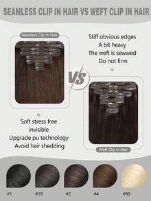 SUYYA Chocolate Brown Straight 18 Inch 120g 8pcs Seamless Clip In Hair Extensions Invisible Edge PU Weft Natural Black Real Virgin Human Hair Seamless Clip - S4 - View 5