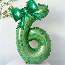2pcs/Set 40 Inch (101.6cm) Green Pixel Miner Digital Balloon + Green Bow Balloon Set, Green Pixel Theme Round Foil Balloon, Suitable For Birthday Party, Anniversary, Graduation, Mother's Day, Video Game Party Decor (0-9) - Green Grid - View 7