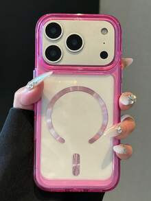 Ốp lưng trong suốt cao cấp chống sốc, tương thích với iPhone 17 Pro Max, 17 Pro, 17 Air, 17 inch, họa tiết CD, từ tính, hỗ trợ sạc không dây, viền acrylic trong suốt. - Màu Hồng Tươi - Xem 3