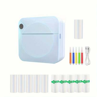 Ink Free Sticker Printer: Mini Thermal Printer, Wireless Pocket Printer, Intelligent Portable Receipt Printer, With 1 Roll Of Thermal Paper – Suitable For Photos, Diaries, Notes, And Memos