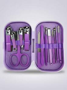 8/14pcs Multifunctional Manicure Set, Stainless Steel Nail Clippers For Fingers And Toes, Nail Care Tools, Pedicure Kit, Professional Travel Manicure Set, Purple New Packaging Box - Multicolor - View 3