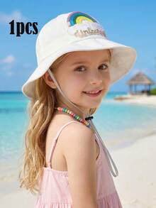 1pc Girls Fisherman Bucket Hat, Cute & Sweet For Summer, Sequin Rainbow White Sun Hat, Lightweight Spring Autumn Hat - 1PC - View 4