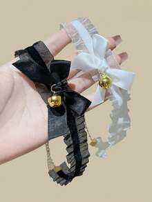 Bộ 4 chiếc băng đô tai mèo trắng dễ thương có chuông và nơ ren, trang phục hóa trang Halloween. - Nhiều màu - Xem 6