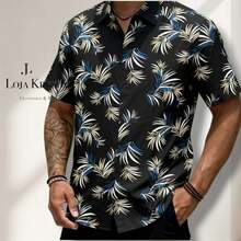JL Men's Hawaiian Floral Beach Shirt, Short Sleeve, Button-Down, Spring And Summer - Floral 27 - 查看 2