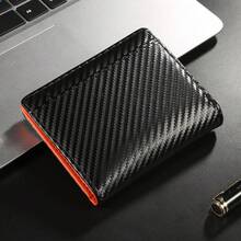 Men RFID Blocking Wallet Carbon Fiber Bifold Trifold Slim Card Holder Zipper Coin Pocket ID Window Short Wallet - Multicolor - View 3