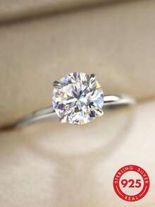 1枚925纯银1-3克拉圆形切割立方氧化锆女士结婚戒指/订婚戒指/伴娘戒指，精致珠宝礼品 - 銀色 - 查看 2