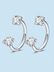 2pcs 18G CZ Star Heart Round Horseshoe Barbell 316L Stainless Steel Cartilage Piercing Jewelry For Women Fashion Accessories - Silver - View 8