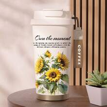 Cốc cà phê họa tiết hoa linh lan mới, cốc uống đôi, làm từ thép không gỉ 316 và gốm sứ, cốc cách nhiệt chất lượng cao dung tích lớn kèm ống hút. - Nhiều màu - Xem 5