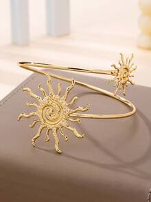 1pc Exaggerated Vintage Elegant Geometric Spiral Pattern Open Cuff Bracelet, Suitable For Beach, Party, Banquet And Daily Wear - Yellow Gold - View 3