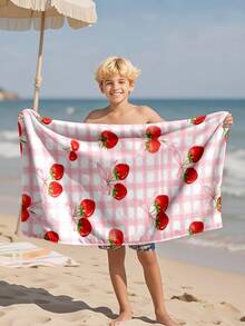 1pc Cherry Pink & White Plaid Children's Beach Towel, Super Soft Microfiber Extra Large Beach Blanket, Super Absorbent Bath Towel, Suitable For Travel, Swimming Pool, Diving, Surfing, Yoga, Camping, Available In Multiple Sizes, Beach Accessories - Multicolor - View 7