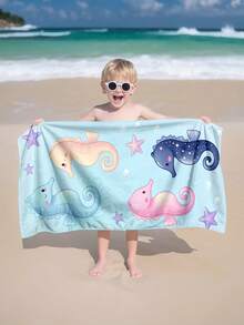 1pc Colorful Seahorse Pattern Kids Beach Towel, Super Soft Microfiber Extra Large Beach Blanket, Super Absorbent Bath Towel, Suitable For Travel, Swimming Pool, Diving, Surfing, Yoga, Camping, Available In Multiple Sizes, Beach Accessories For Beach, Pool, Travel, Camping, Yoga - Multicolor - View 1