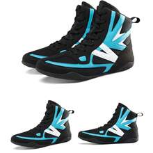 Giày đấm bốc cổ cao dành cho nam, giày võ thuật thoáng khí chống trượt, giày tập luyện đấm bốc trong nhà đế cao su. - Đen và xanh - Xem 5